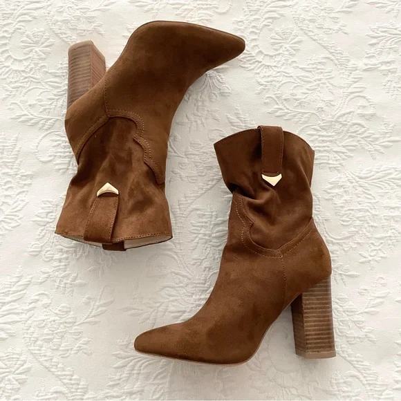 Lulus Taryne Taupe Suede Pointed-Toe Booties Size 5.5 - Picture 5 of 14